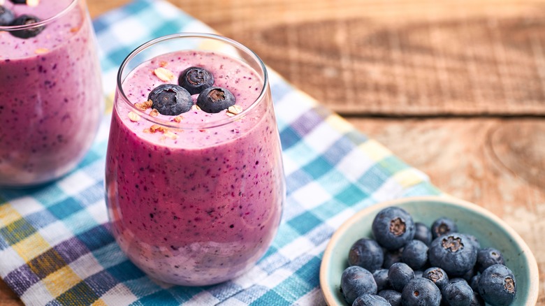 Smoothie with blueberries on top