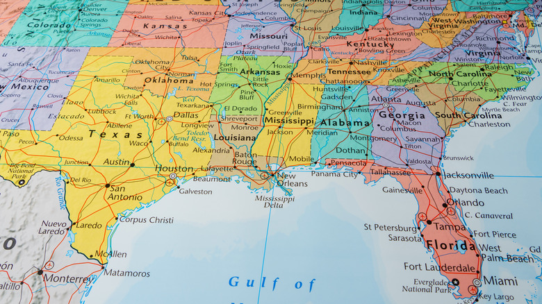 A road map of southern USA