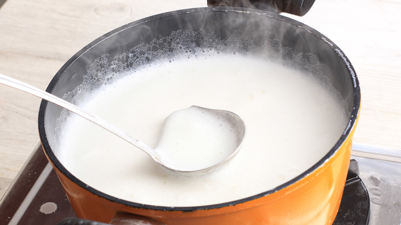 Pot of steaming milk