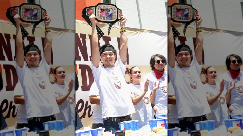 Matt Stonie lifting winners belt