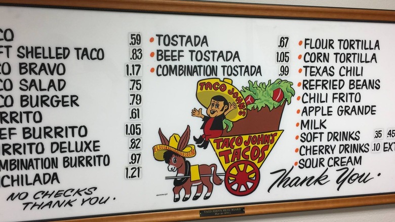 1970s Taco John's menu board