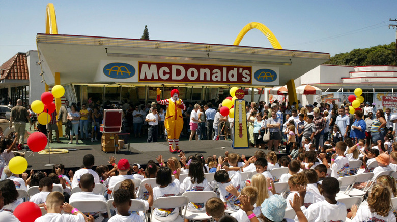 Ronald McDonald at the site of the oldest McDonald's in Downey, California