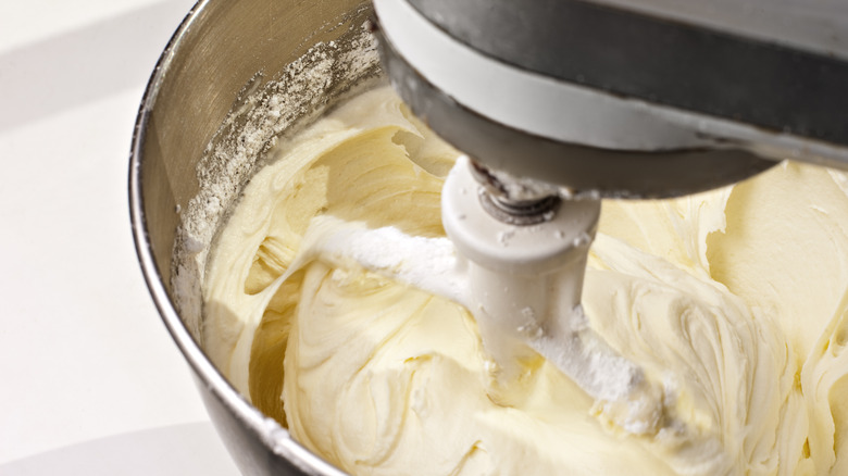 Vanilla frosting in mixer