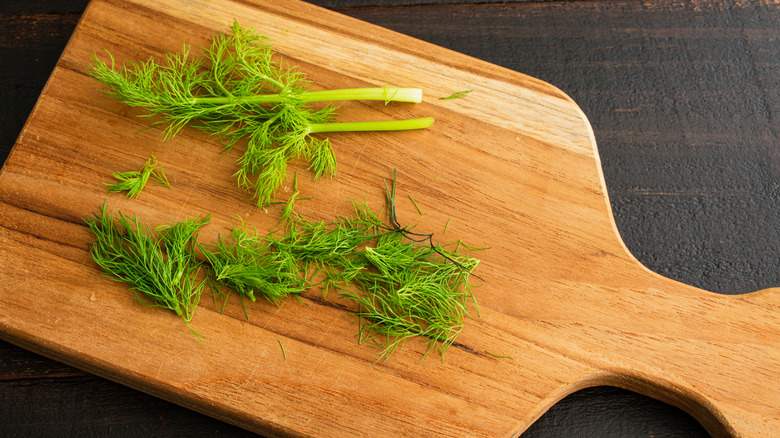 fennel fronds on cutting board