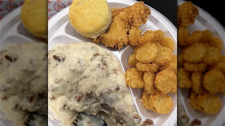 Biscuits and gravy on plate