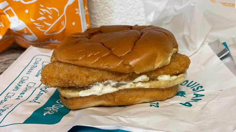 Fish Sandwich Amidst Packaging