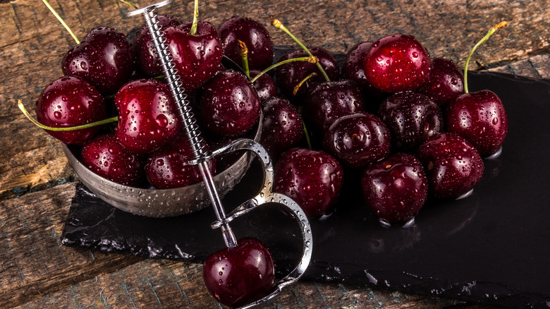 cherries with cherry pitter