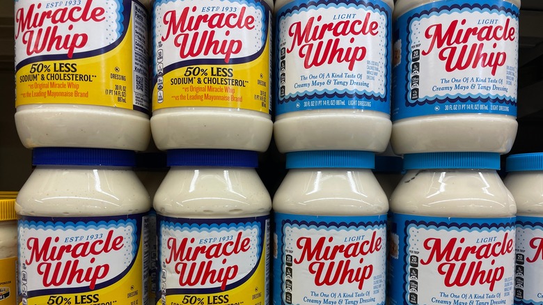 Miracle Whip jars on shelf