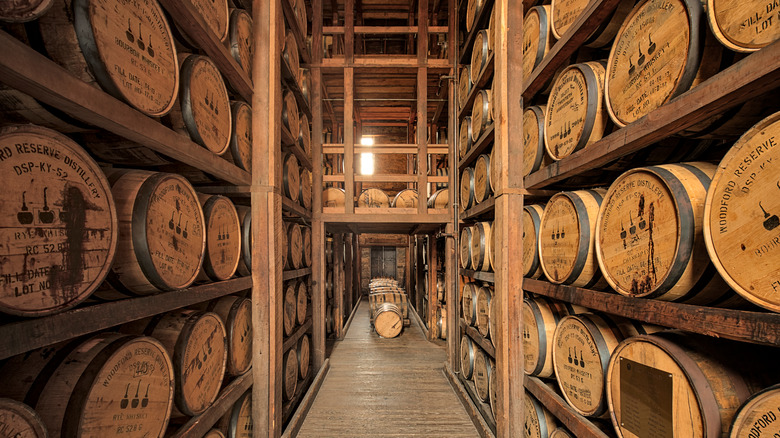 barrel room at distillery