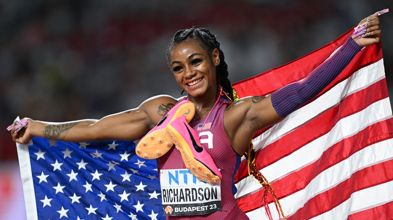 Sha'Carri Richardson with American flag