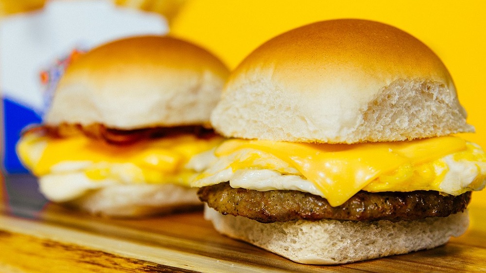 Two White Castle breakfast sandwiches 