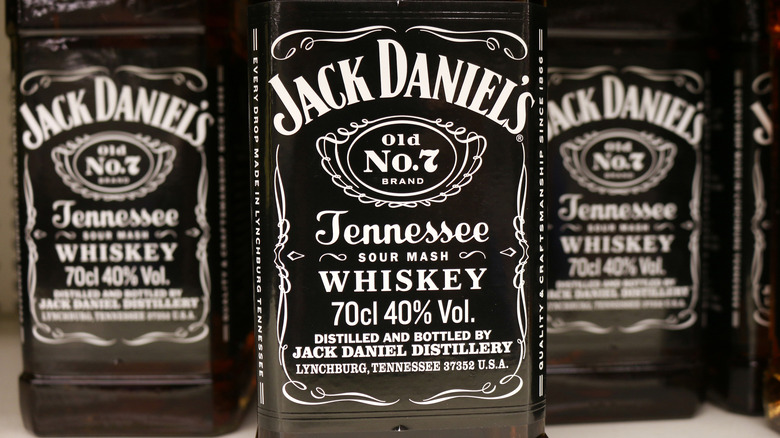 Closeup of Jack Daniel's bottles