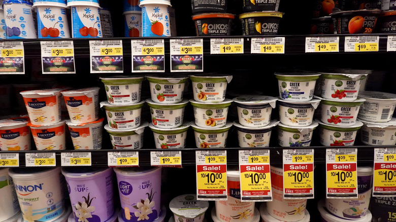 yogurt aisle in grocery store