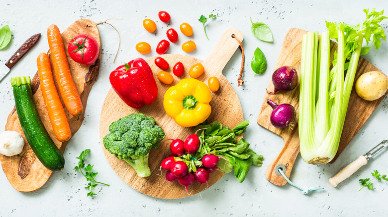 Vegetables on cutting boards