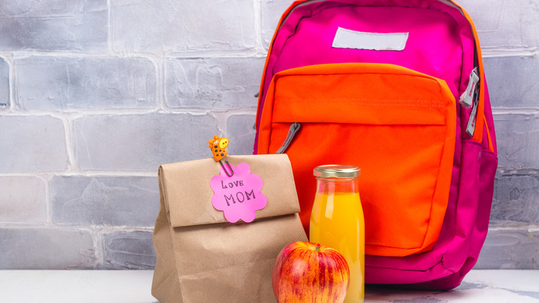 Pink backback with lunch sack