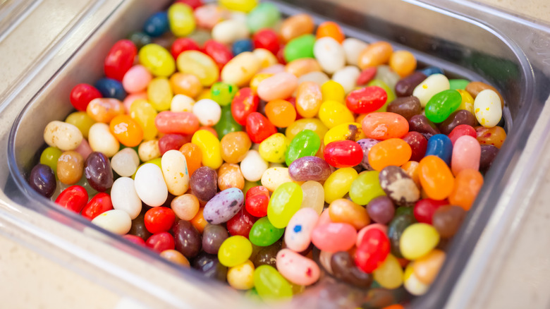 Container of colorful jelly beans