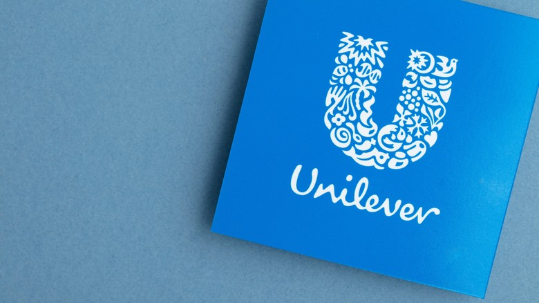 Unilever brand sign with blue background