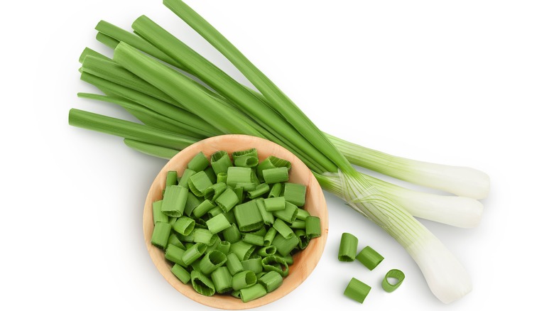 Whole and chopped green onions