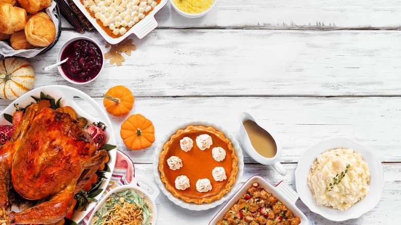 Thanksgiving spread with mashed potato