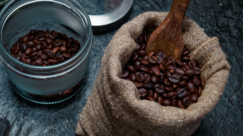 Burlap bags of coffee beans