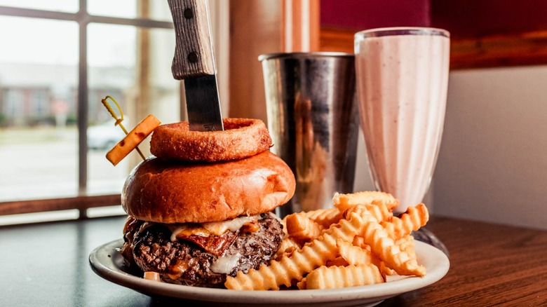 Solly's butter burger, fries, and shake