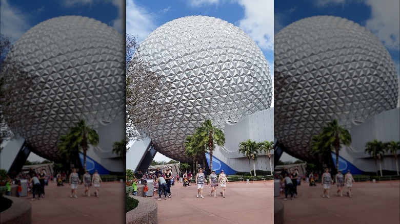 EPCOT Sphere with park visitors