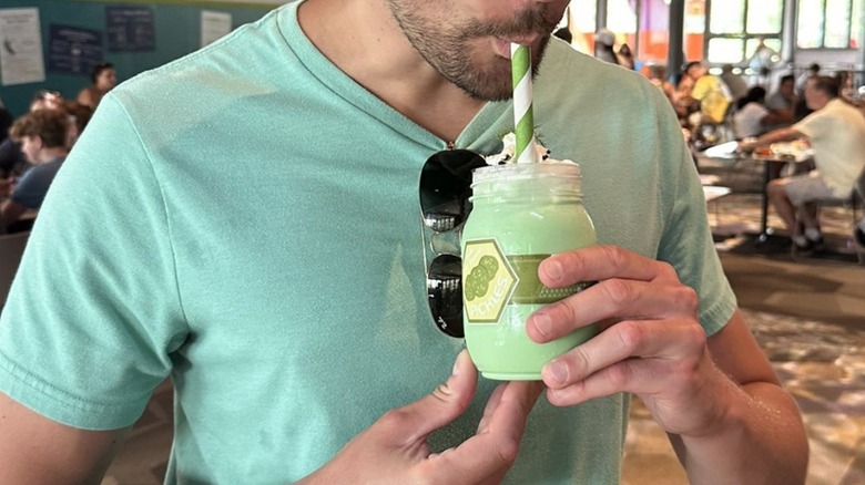 man trying pickle milkshake