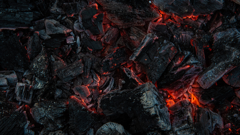 Charcoal with red flames