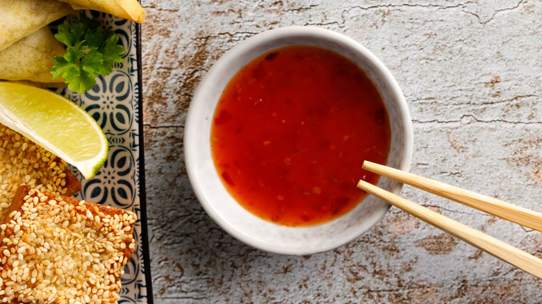 duck sauce in a small white bowl