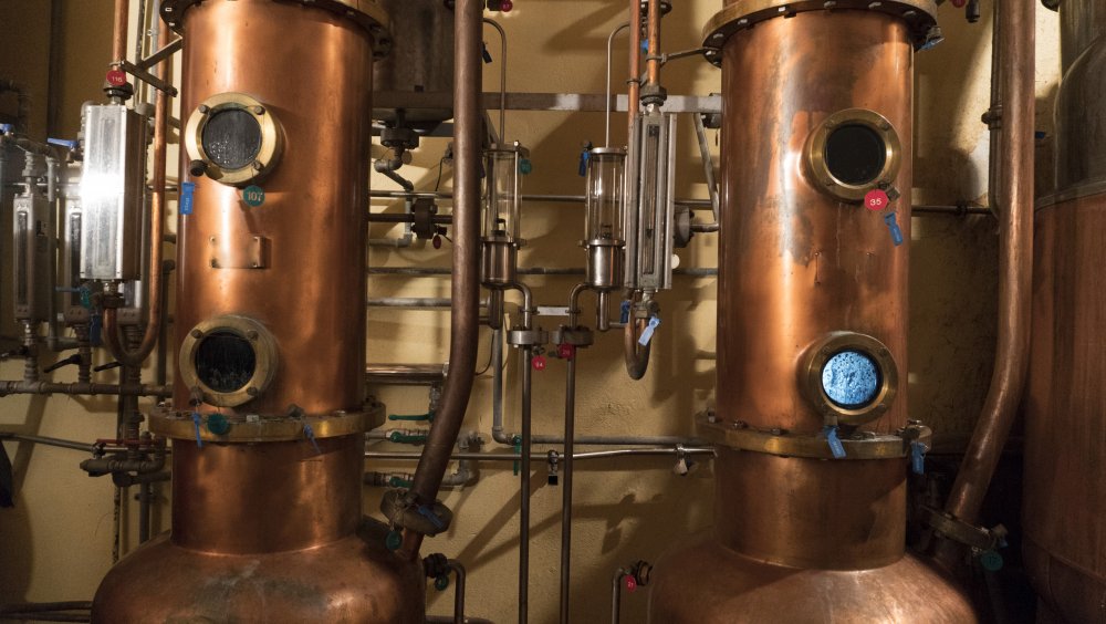 Copper stills in a distillery