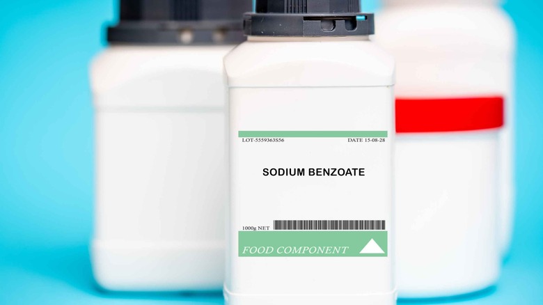 Bottle labeled sodium benzoate