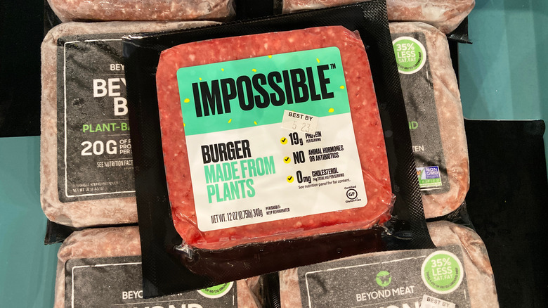 Impossible Burger on top of Beyond Beef packages