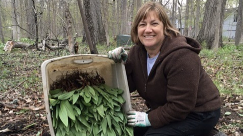 Gale Gand posing with wild ramps