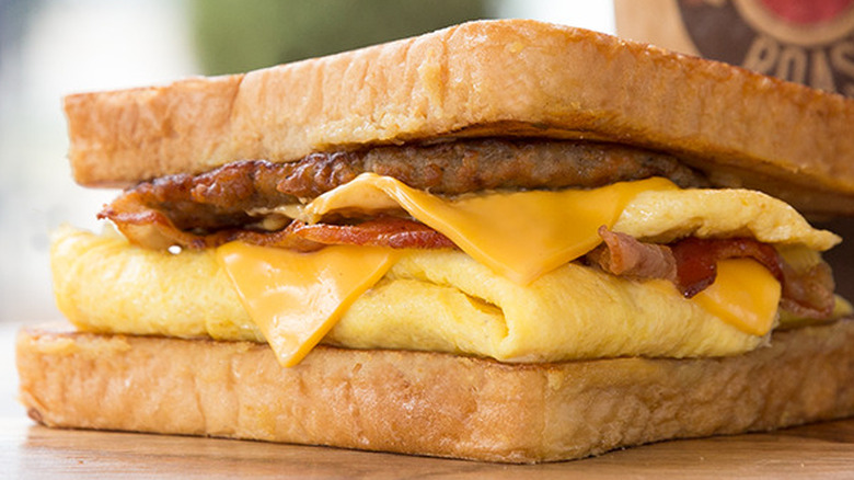 Sonic French Toaster sandwich with eggs, bacon, cheese, and sausage