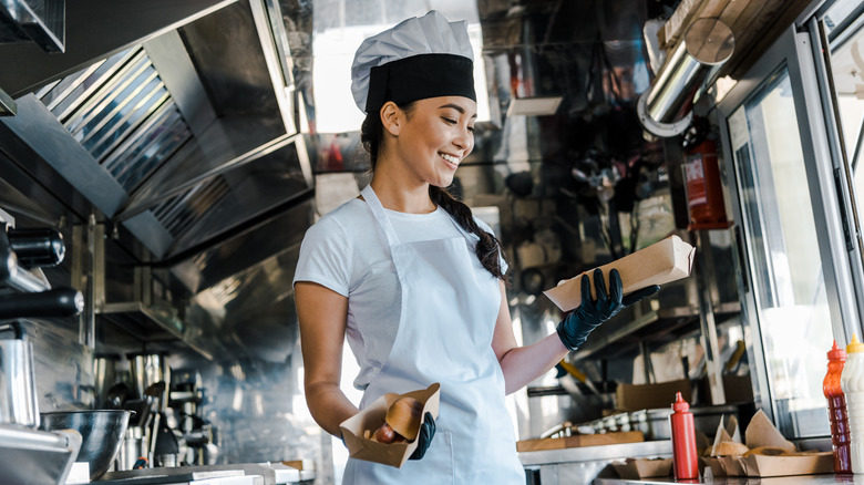 Chef in a food truck kitchen