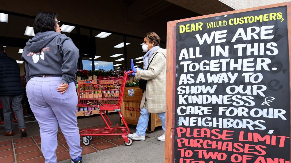 Shoppers outside Trader Joe's 