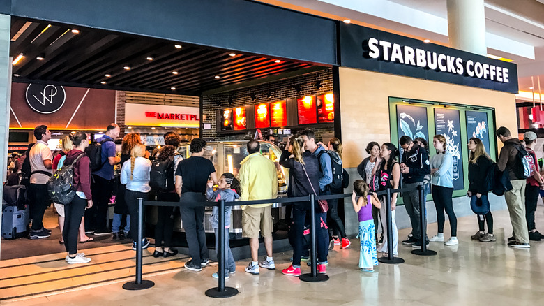 Starbucks customers in line