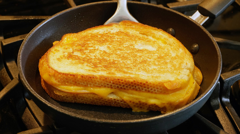 Grilled cheese sandwich in skillet