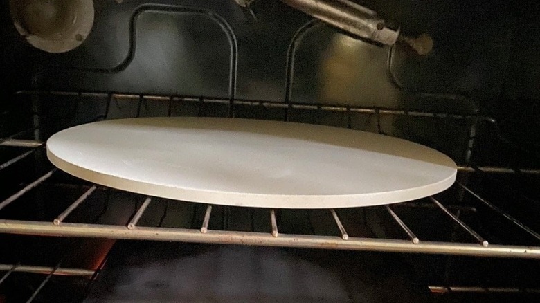 Pizza stone in oven