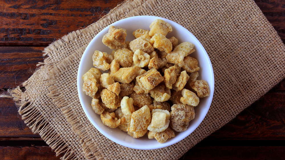 Fried pork rinds in a bowl