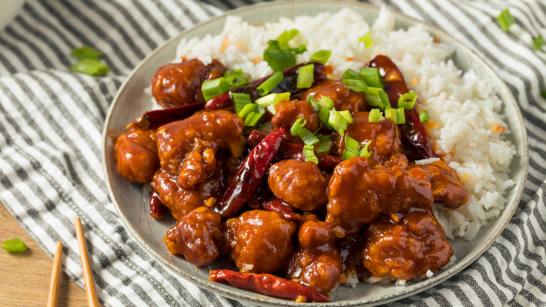 General Tso's chicken with rice