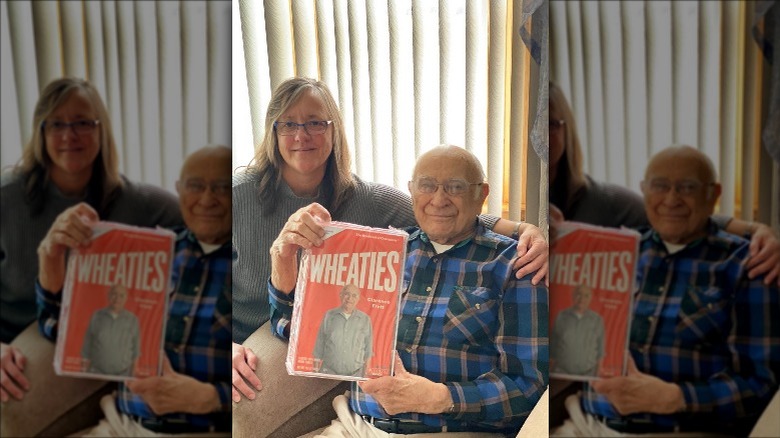 Clarence Frett with his box of Wheaties