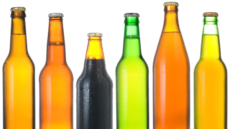 Beer bottles of various colors