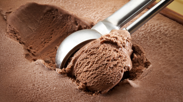 chocolate ice cream being scooped