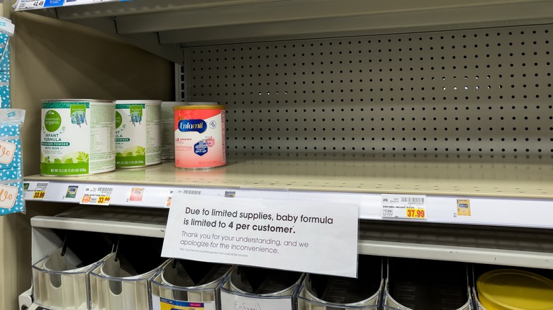 Baby formula shortage on store shelf