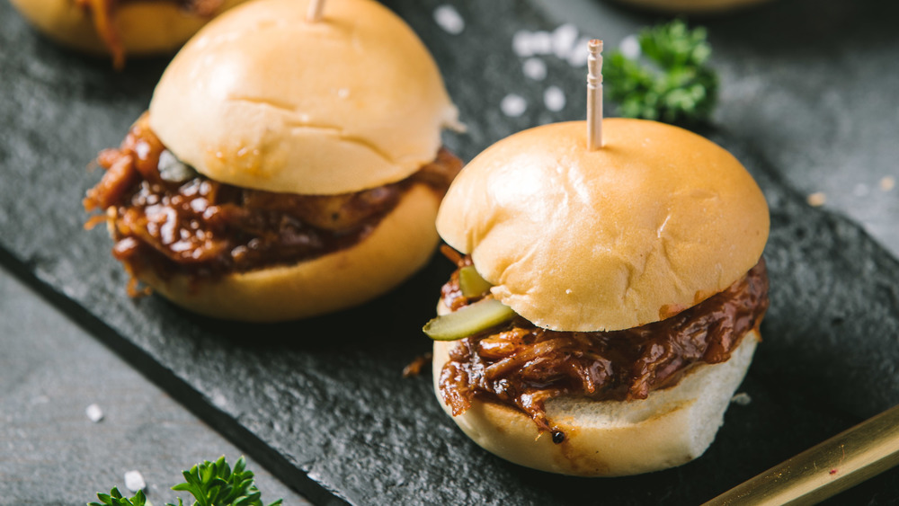 BBQ chicken sliders on table