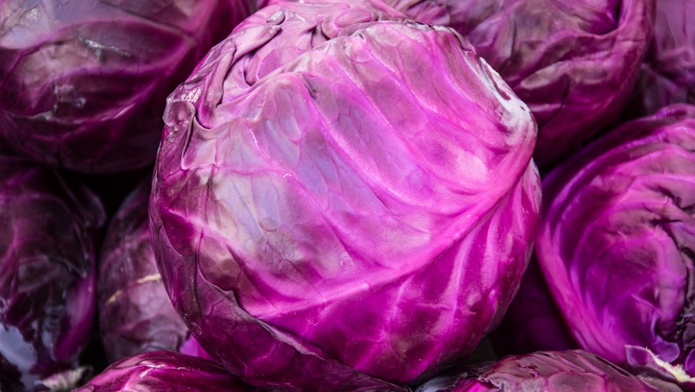 Red cabbages for sale at market