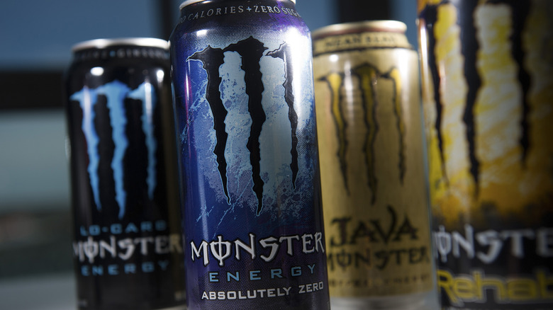 Cans of Monster energy drink