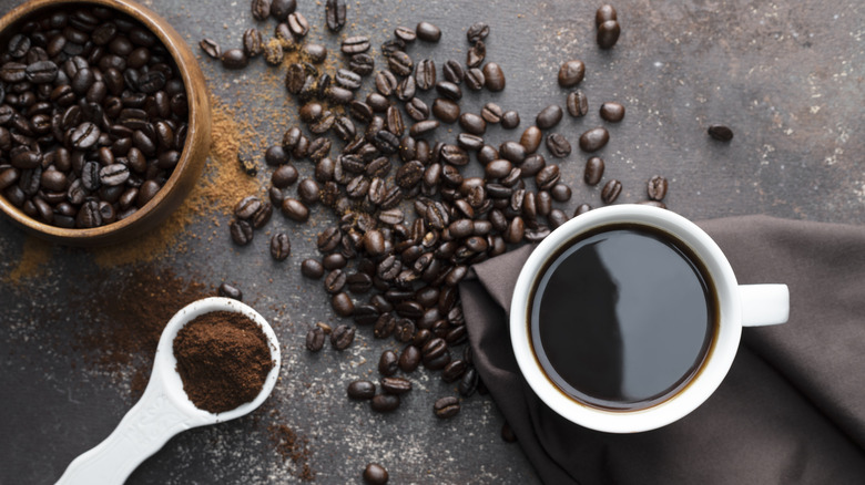 coffee with beans and grounds