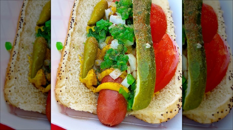 Chicago hot dog at Line 51 Brewing